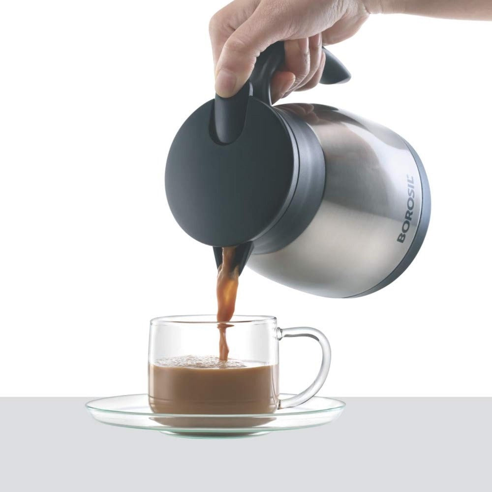 Borosil Insulated Stainless Steel Tea Pot | Hot n Cold | Silver