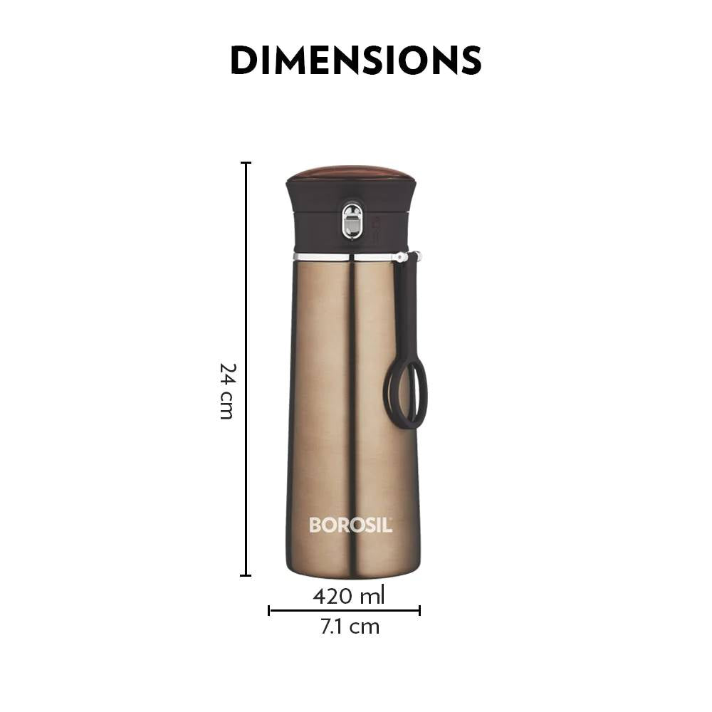 Borosil Stainless Steel Hydra Travelease Vacuum Insulated Flask | 1 Pc