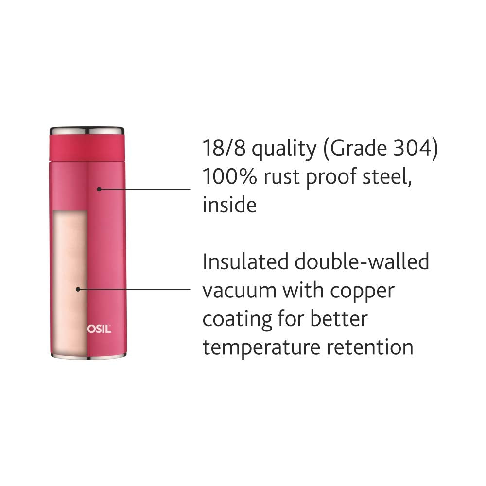 Borosil Stainless Steel Hydra Travelsmart Vacuum Insulated Flask Water Bottle | Pink | 1 Pc