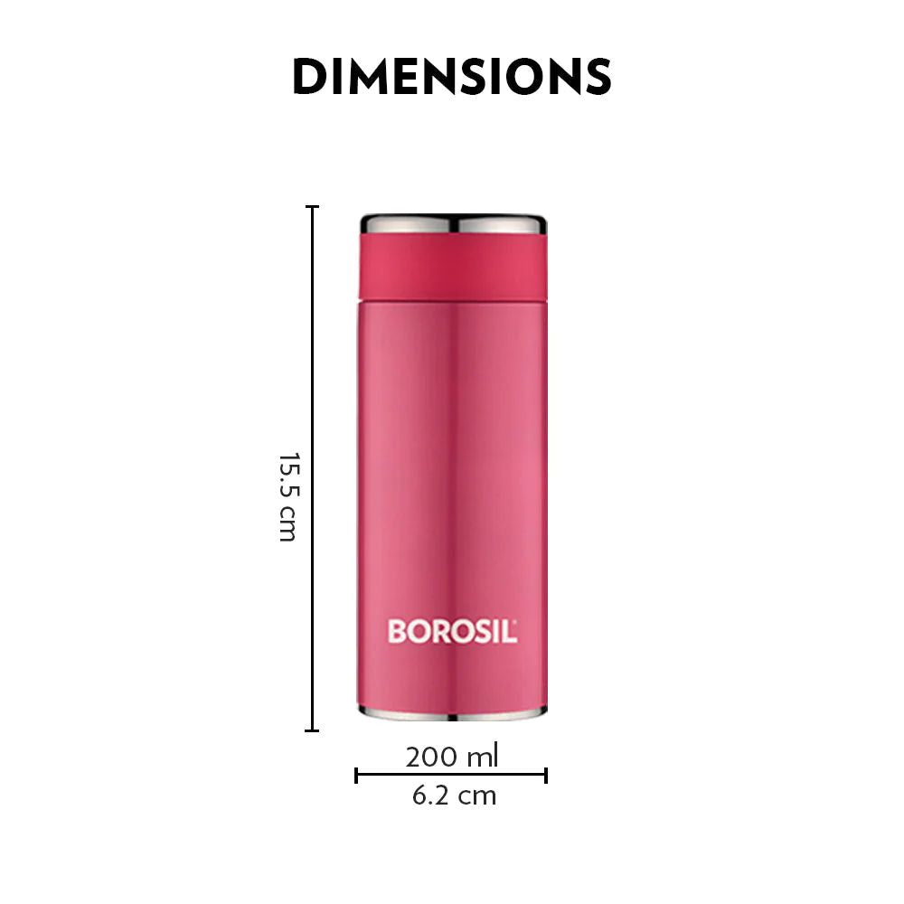 Borosil Stainless Steel Hydra Travelsmart Vacuum Insulated Flask Water Bottle | Pink | 1 Pc