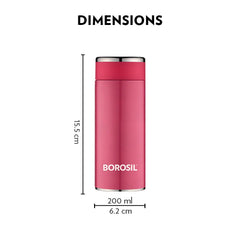 Borosil Stainless Steel Hydra Travelsmart Vacuum Insulated Flask Water Bottle | Pink | 1 Pc