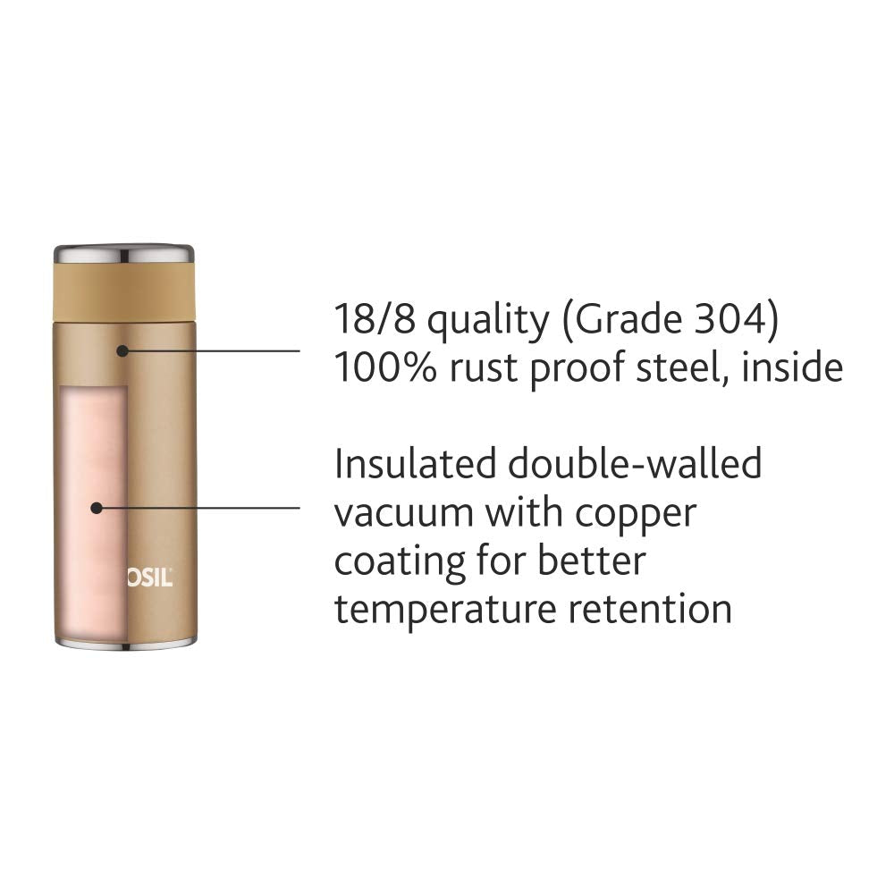 Borosil Stainless Steel Hydra Travelsmart Vacuum Insulated Flask Water Bottle | Rose Gold | 1 Pc