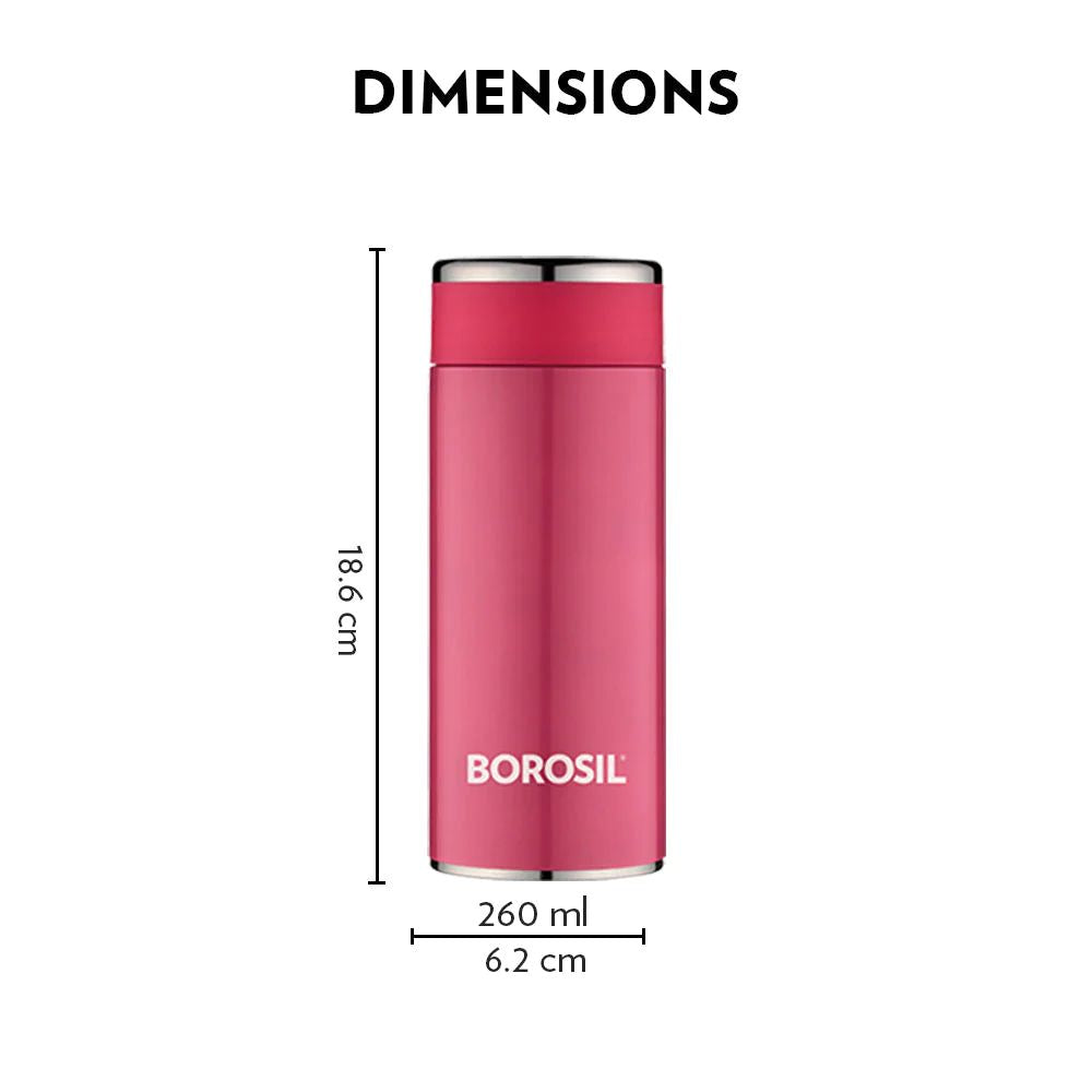 Borosil Stainless Steel Hydra Travelsmart Vacuum Insulated Flask Water Bottle | Pink | 1 Pc