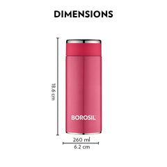 Borosil Stainless Steel Hydra Travelsmart Vacuum Insulated Flask Water Bottle | Pink | 1 Pc