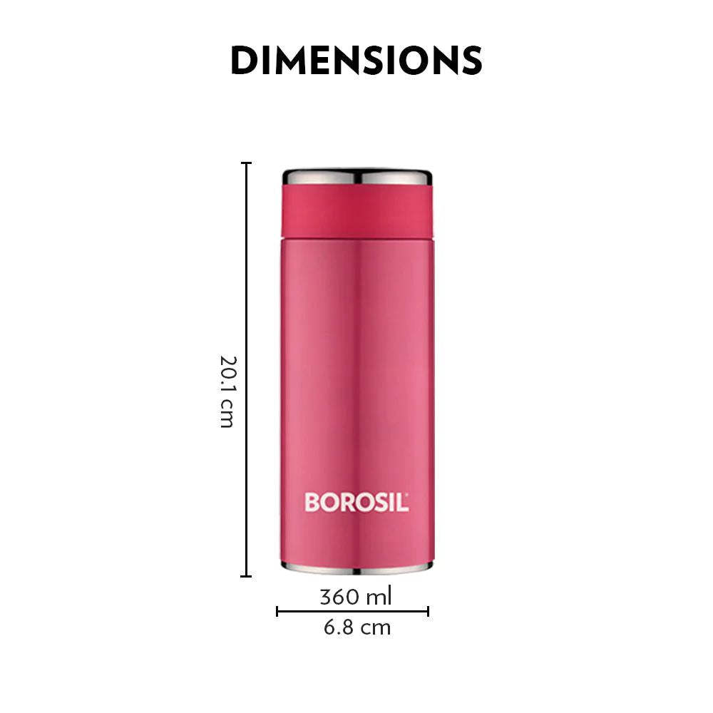 Borosil Stainless Steel Hydra Travelsmart Vacuum Insulated Flask Water Bottle | Pink | 1 Pc
