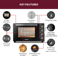 Borosil Prima 60 Litres Digital Oven Toaster & Grill | Motorized Rotisserie & Convection Heating | Black