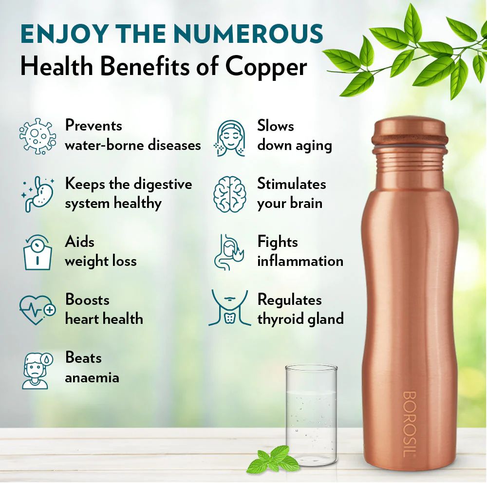 Borosil Curvy 1000 ML Copper Bottle | 1 Pc