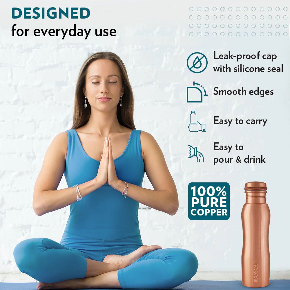 Borosil Curvy 1000 ML Copper Bottle | 1 Pc