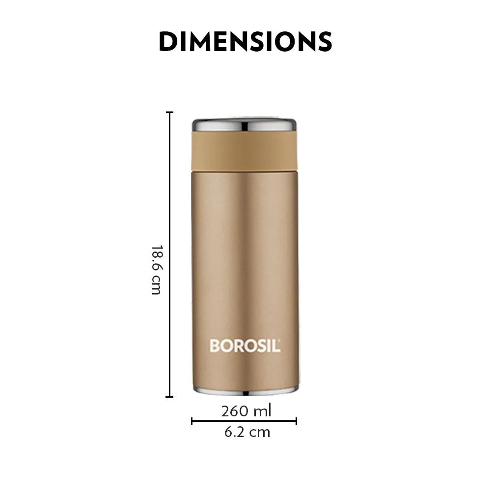 Borosil Stainless Steel Hydra Travelsmart Vacuum Insulated Flask Water Bottle | Rose Gold | 1 Pc