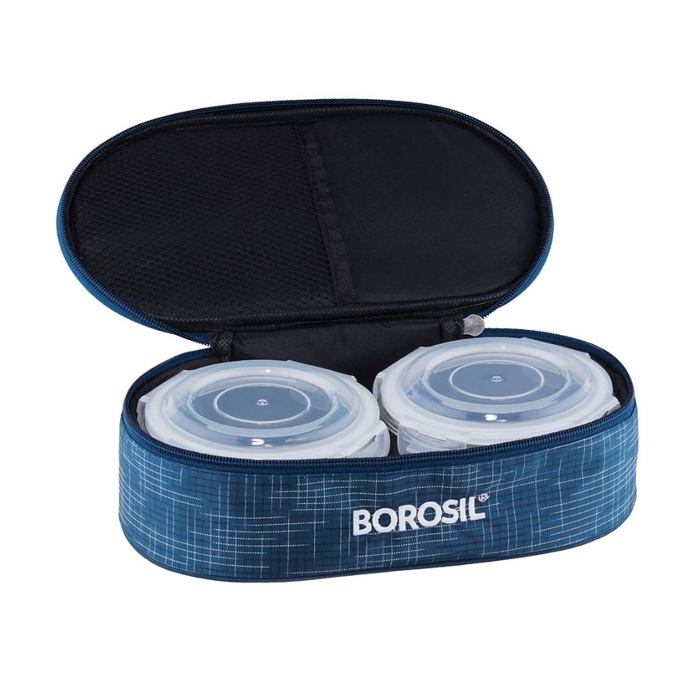 Borosil Indigo 2 Containers Glass Lunch Box | Microwave Safe | Set of 2 Pcs