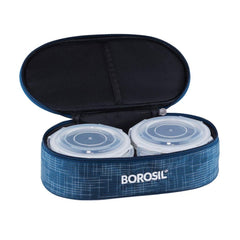 Borosil Indigo 2 Containers Glass Lunch Box | Microwave Safe | Set of 2 Pcs
