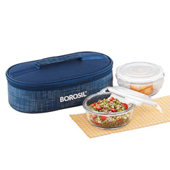Borosil Indigo 2 Containers Glass Lunch Box | Microwave Safe | Set of 2 Pcs