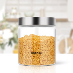 Borosil Endura Storage Glass Jar with SS Lid | Air-Tight Storage Containers For Kitchen | Transparent | 1 Pc