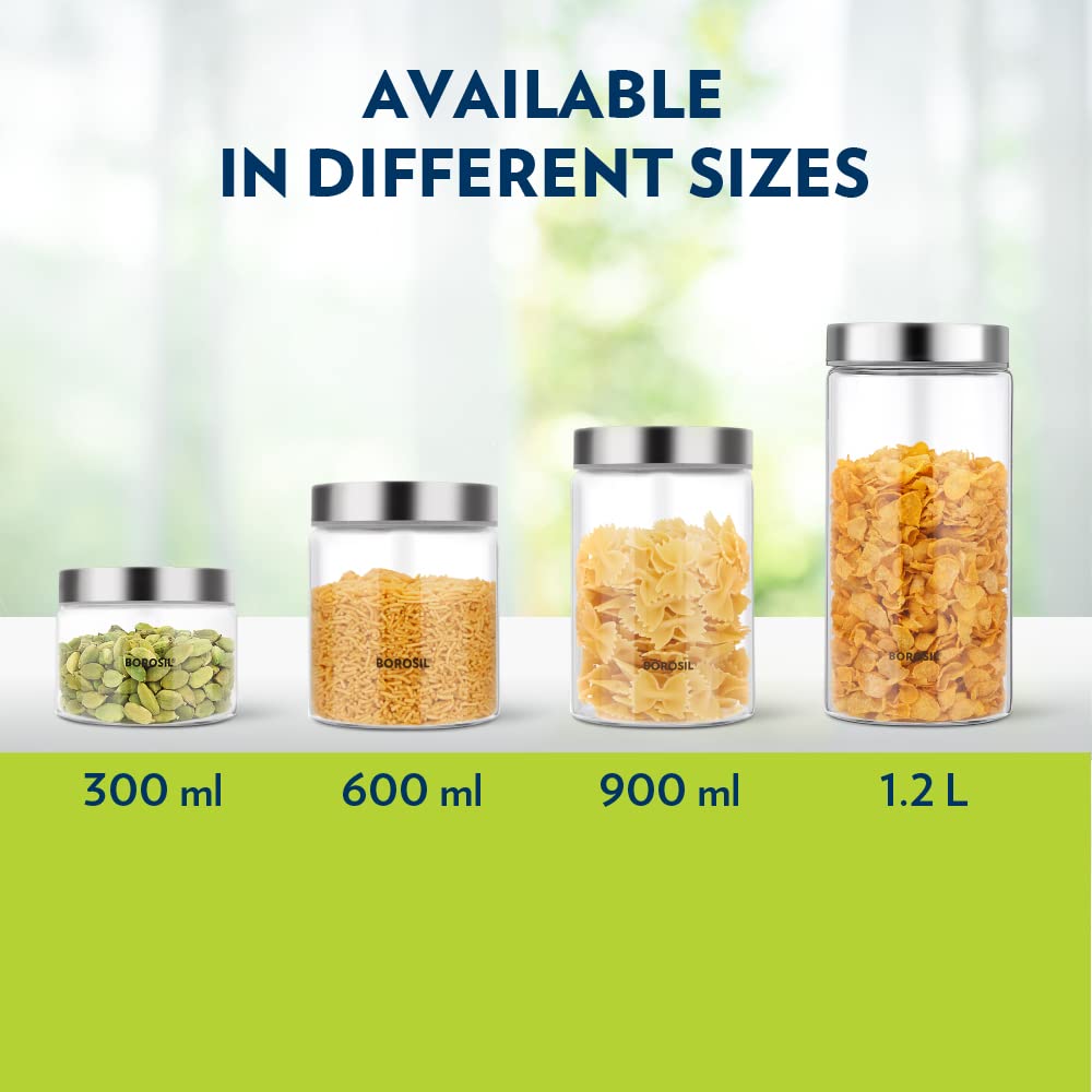 Borosil Endura Storage Glass Jar with SS Lid | Air-Tight Storage Containers For Kitchen | Transparent | 1 Pc