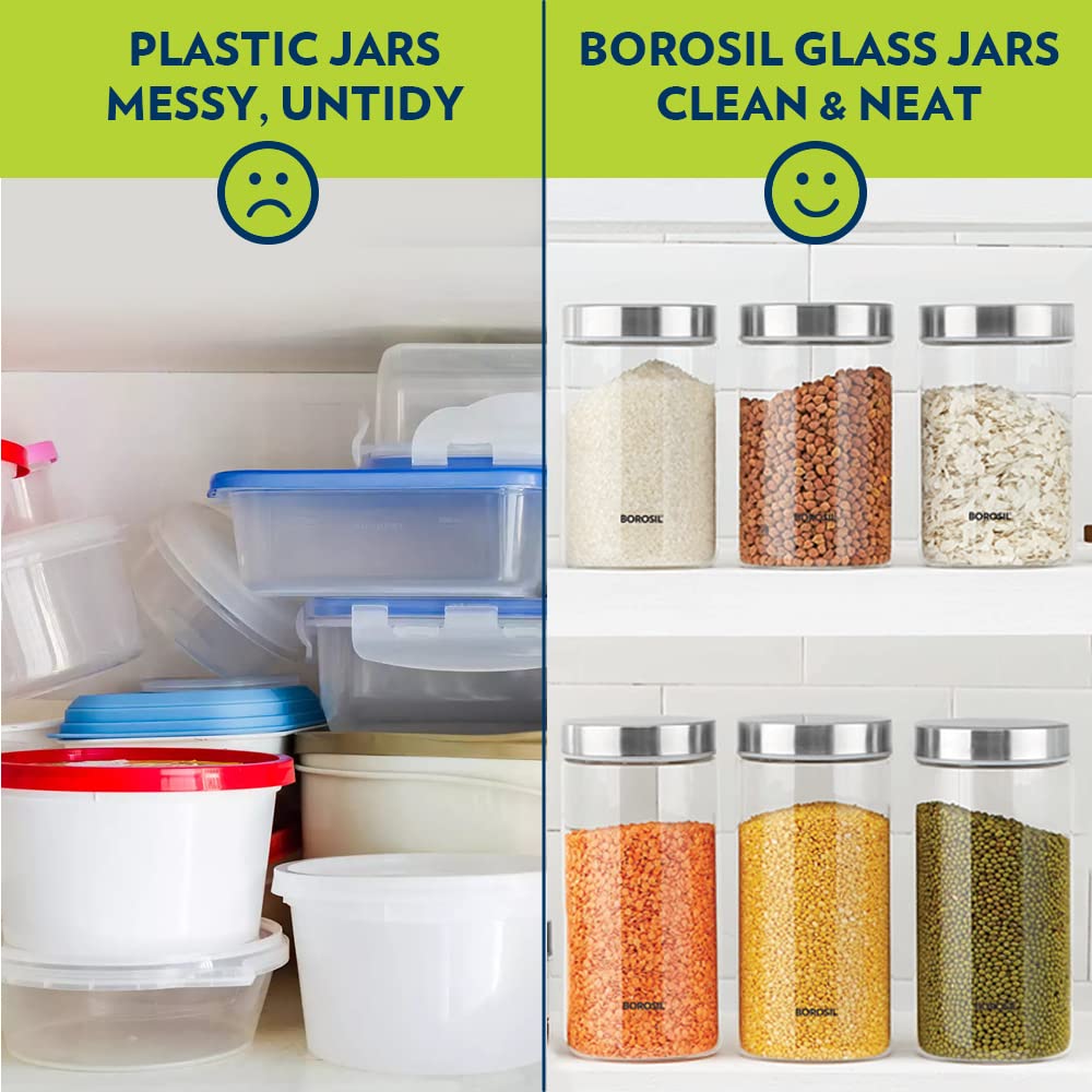 Borosil Endura Storage Glass Jar with SS Lid | Air-Tight Storage Containers For Kitchen | Transparent | 1 Pc