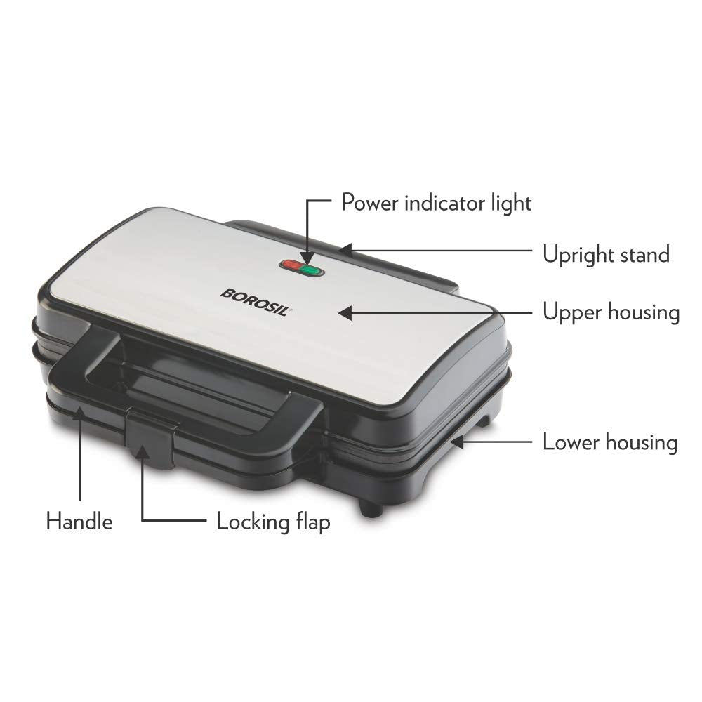 Borosil - Neo Waffle Maker, 1000 W, Silver