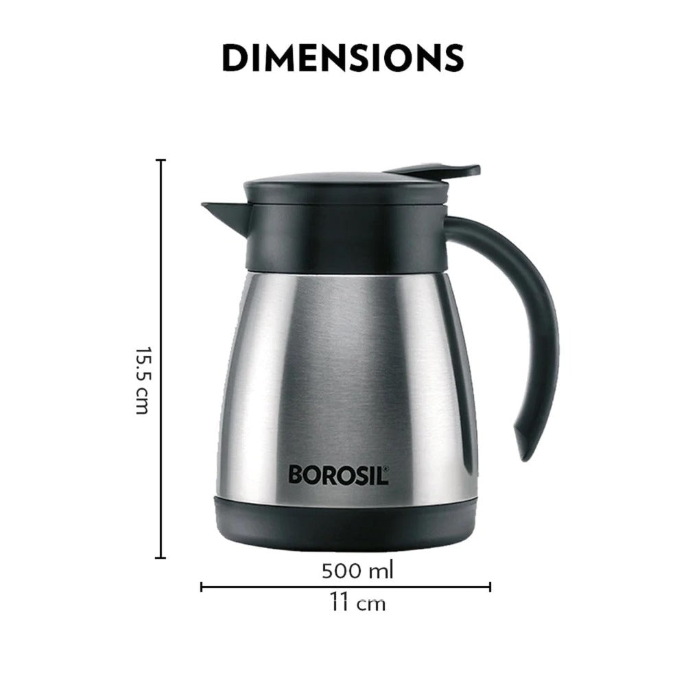 Borosil Insulated Stainless Steel Tea Pot | Hot n Cold | Silver
