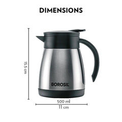 Borosil Insulated Stainless Steel Tea Pot | Hot n Cold | Silver