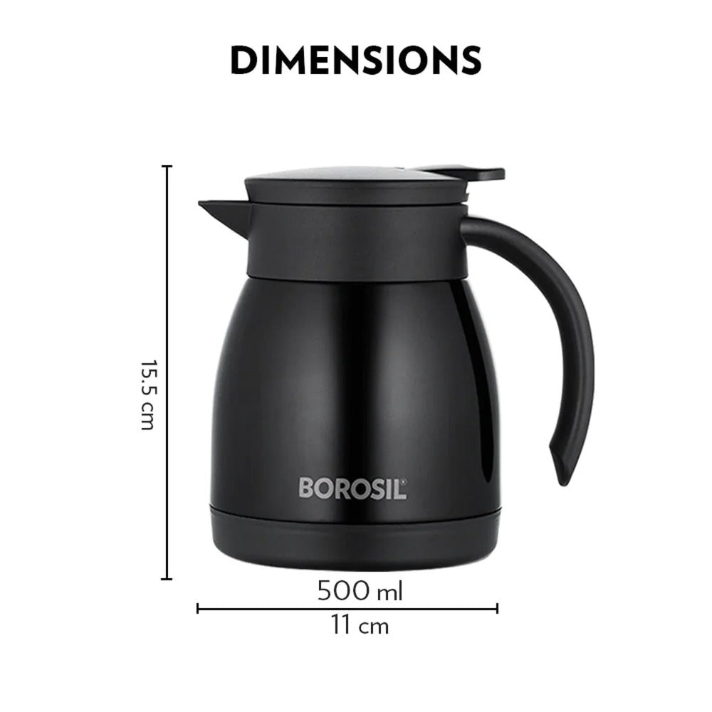Borosil Insulated Stainless Steel Tea Pot | Hot n Cold | Black