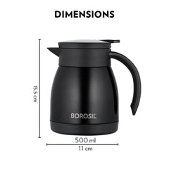 Borosil Insulated Stainless Steel Tea Pot | Hot n Cold | Black