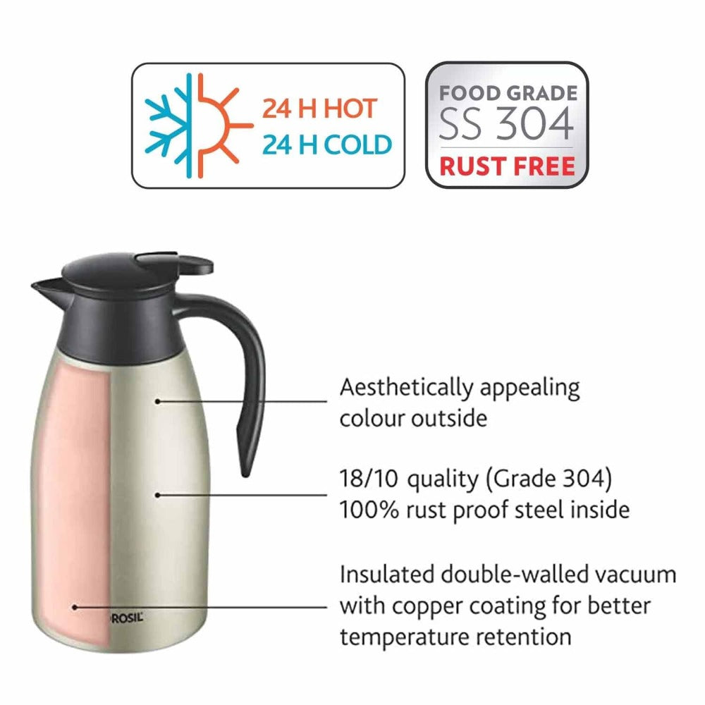 Borosil Stainless Steel Oyster 2000 ML Vacuum Insulated Teapot | Silver | 1 Pc