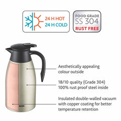 Borosil Stainless Steel Oyster 2000 ML Vacuum Insulated Teapot | Silver | 1 Pc