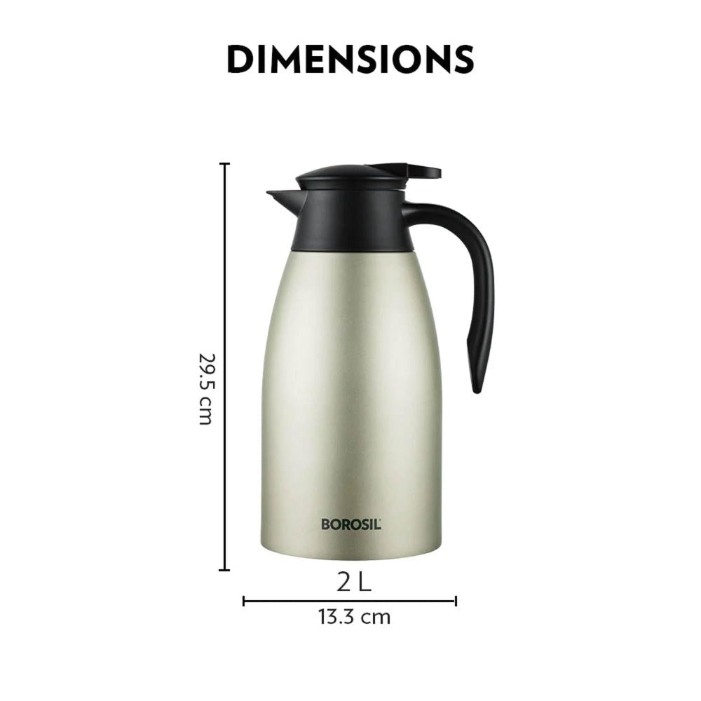 Borosil Stainless Steel Oyster 2000 ML Vacuum Insulated Teapot | Silver | 1 Pc