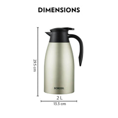 Borosil Stainless Steel Oyster 2000 ML Vacuum Insulated Teapot | Silver | 1 Pc