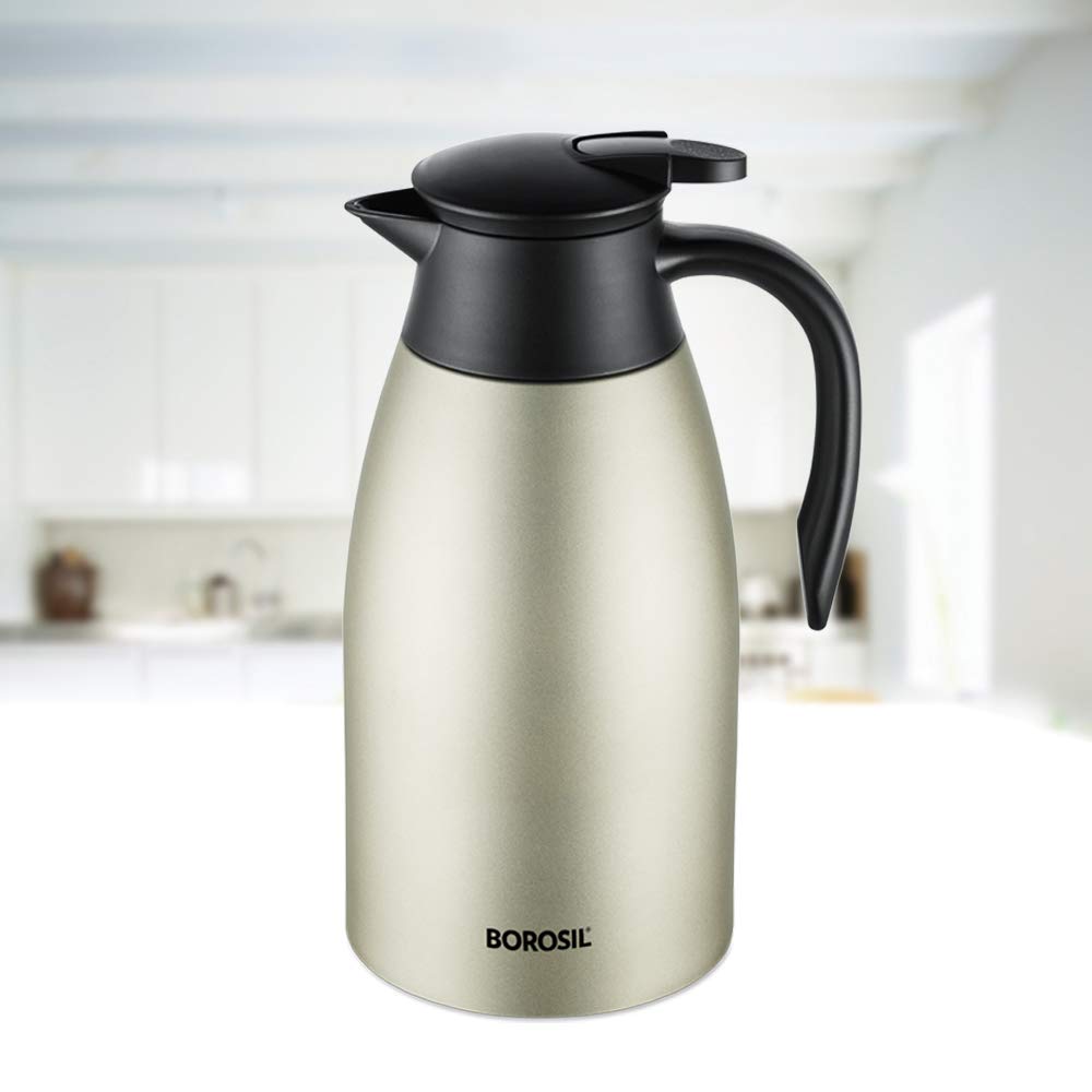 Borosil Stainless Steel Oyster 2000 ML Vacuum Insulated Teapot | Silver | 1 Pc