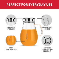 Borosil Vision 1750 ML Juice & Water Jug with Steel Lid | Transparent