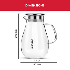 Borosil Vision 1750 ML Juice & Water Jug with Steel Lid | Transparent
