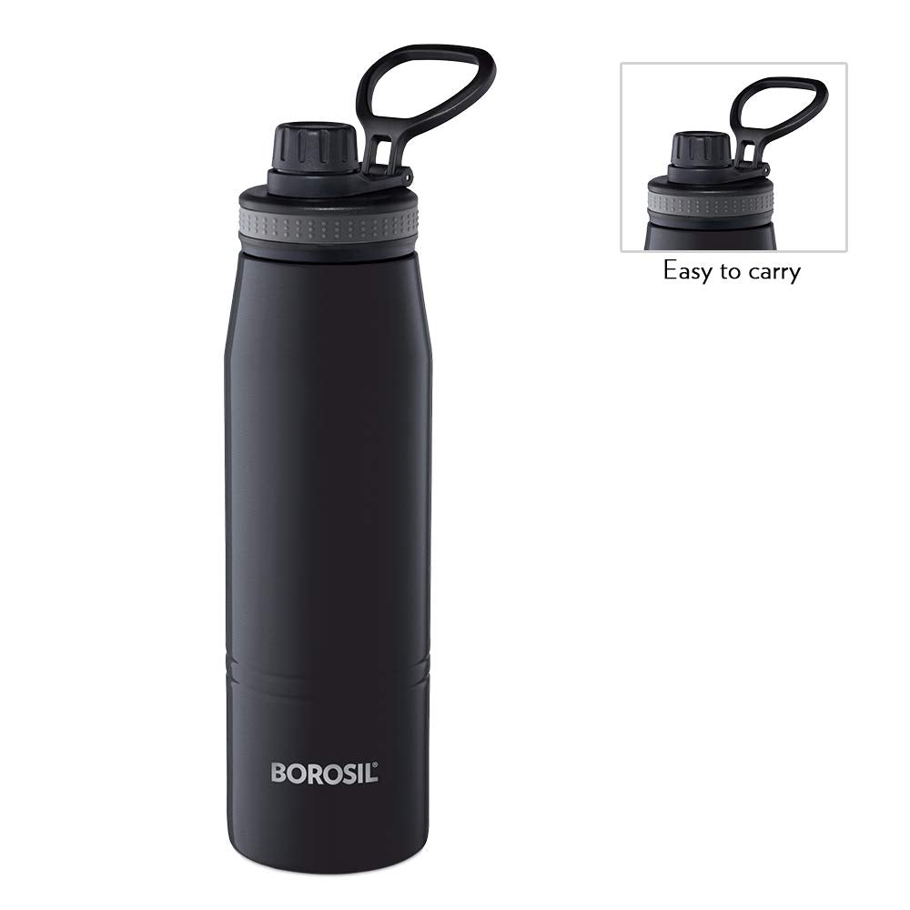 Borosil Stainless Steel Hydra Gosports Vacuum Insulated Water Bottle | Black | 1 Pc