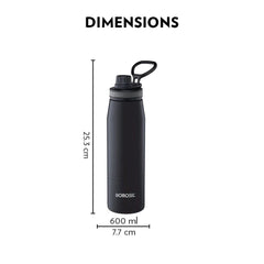 Borosil Stainless Steel Hydra Gosports Vacuum Insulated Water Bottle | Black | 1 Pc