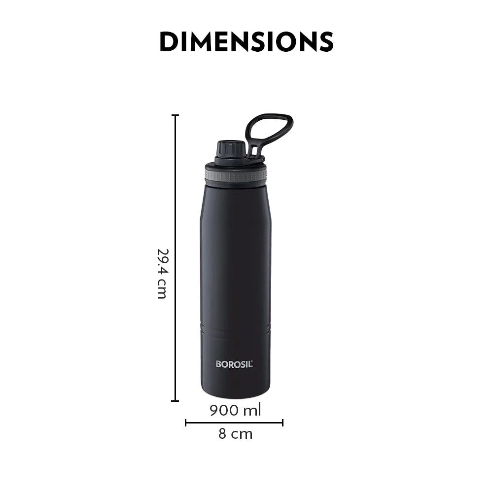Borosil Stainless Steel Hydra Gosports Vacuum Insulated Water Bottle | Black | 1 Pc
