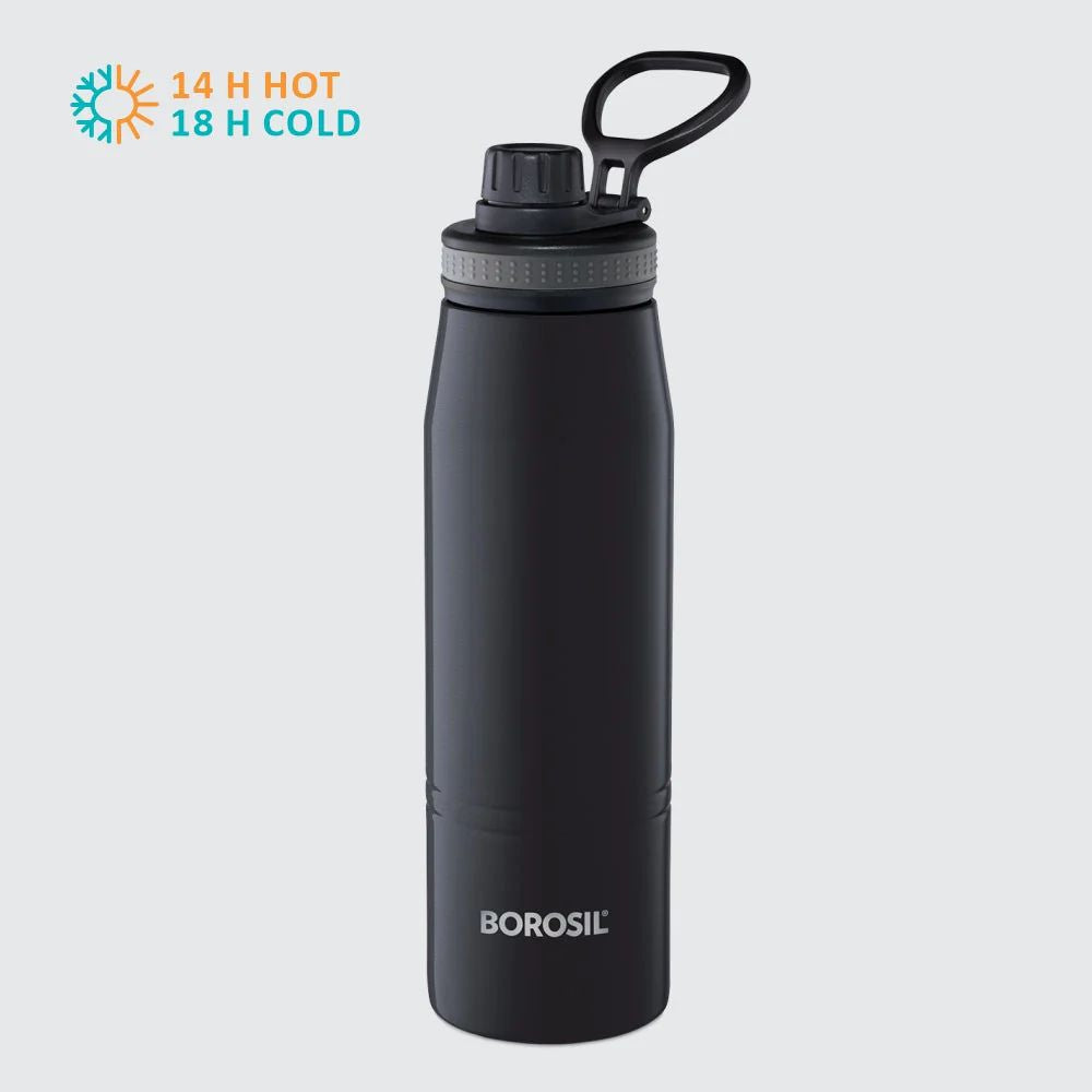 Borosil Stainless Steel Hydra Gosports Vacuum Insulated Water Bottle | Black | 1 Pc