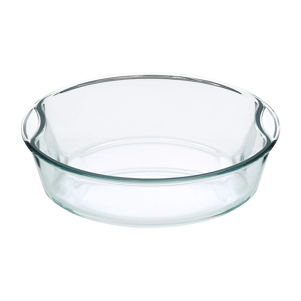 Borosil Glass Easy Grip Round Baking Dish | Microwave Safe & Oven Safe | Transparent | 1 Pc