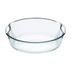 Borosil Glass Easy Grip Round Baking Dish | Microwave Safe & Oven Safe | Transparent | 1 Pc