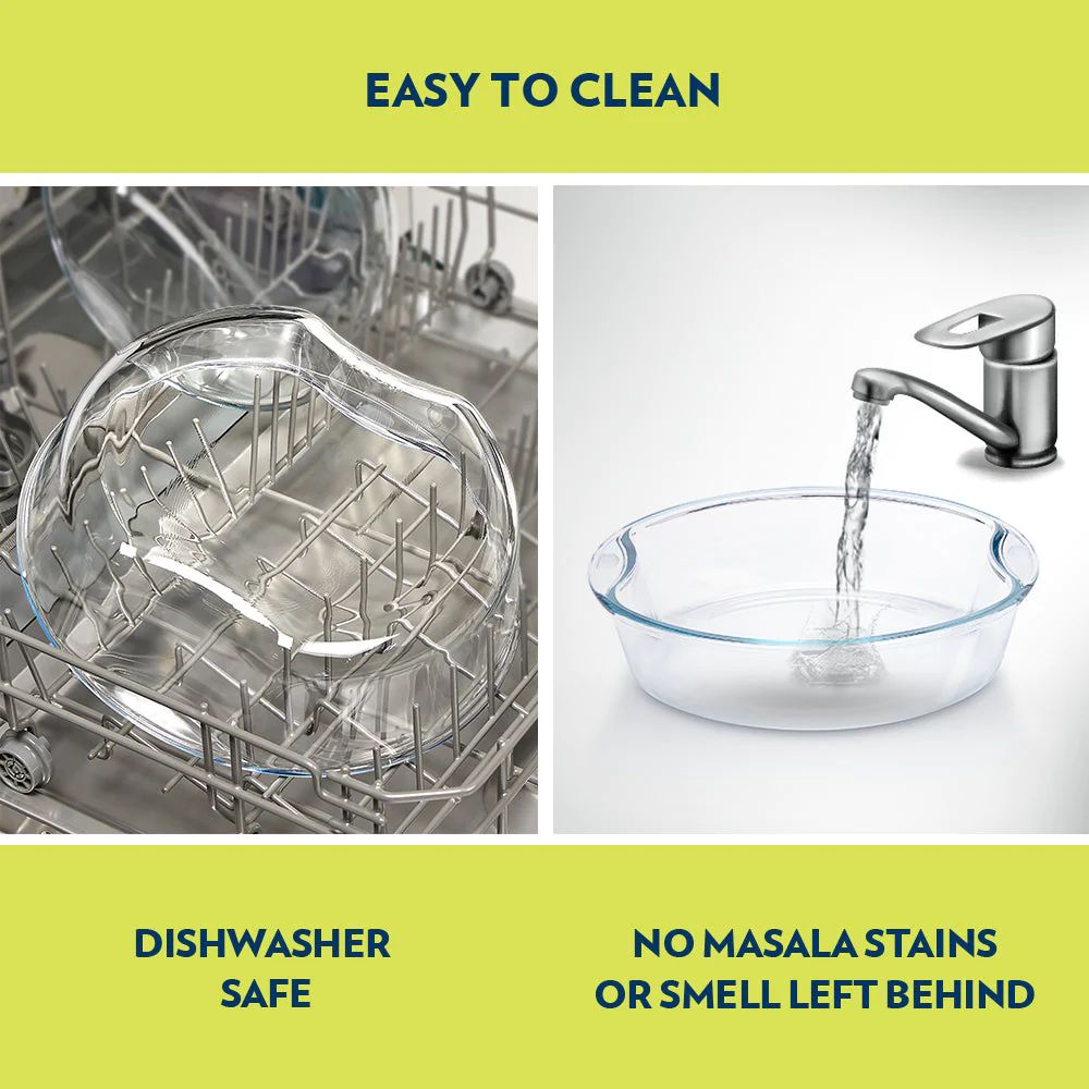 Borosil Glass Easy Grip Round Baking Dish | Microwave Safe & Oven Safe | Transparent | 1 Pc