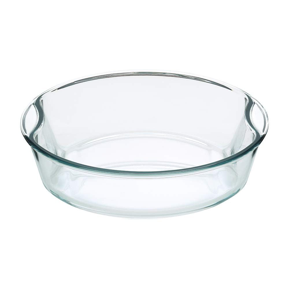 Borosil Glass Easy Grip Round Baking Dish | Microwave Safe & Oven Safe | Transparent | 1 Pc