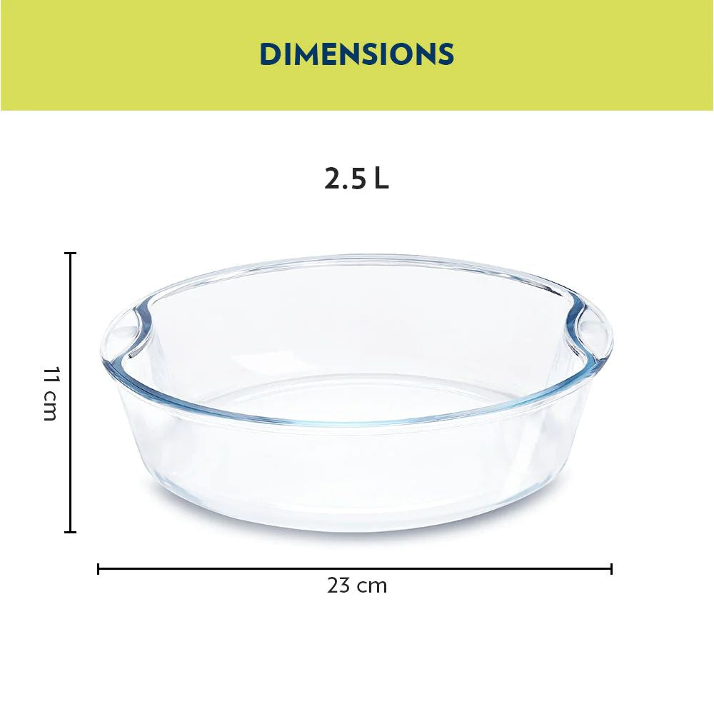 Borosil Glass Easy Grip Round Baking Dish | Microwave Safe & Oven Safe | Transparent | 1 Pc