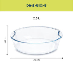 Borosil Glass Easy Grip Round Baking Dish | Microwave Safe & Oven Safe | Transparent | 1 Pc