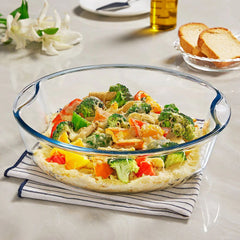 Borosil Glass Easy Grip Round Baking Dish | Microwave Safe & Oven Safe | Transparent | 1 Pc