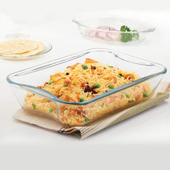 Borosil Glass Easy Grip Rectangular Baking Dish | Microwave Safe & Oven Safe | Transparent | 1 Pc