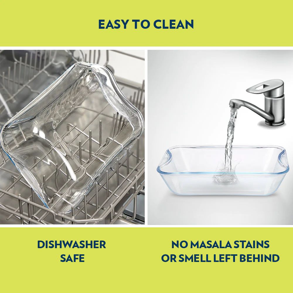 Borosil Glass Easy Grip Rectangular Baking Dish | Microwave Safe & Oven Safe | Transparent | 1 Pc