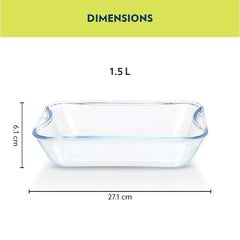 Borosil Glass Easy Grip Rectangular Baking Dish | Microwave Safe & Oven Safe | Transparent | 1 Pc