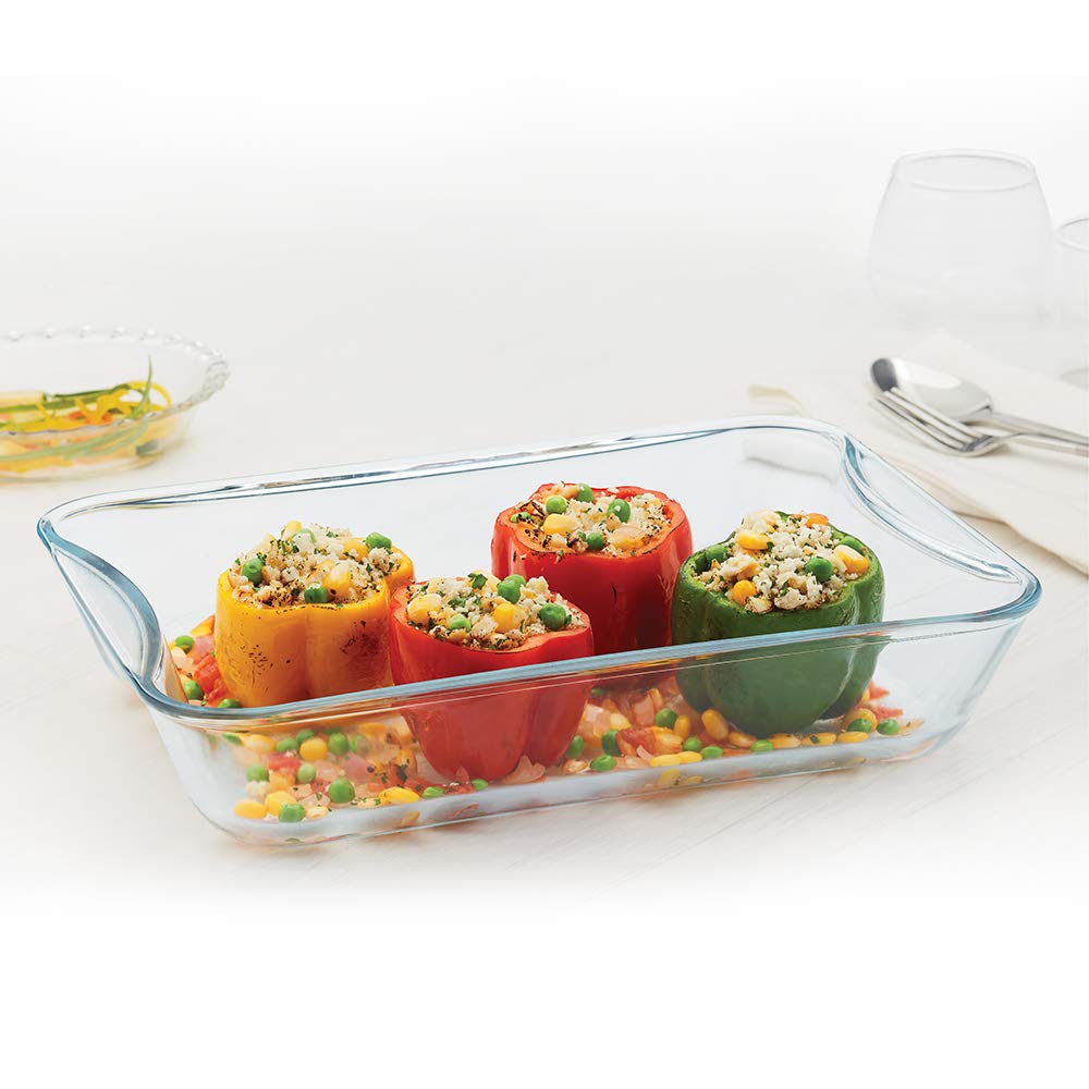Borosil Glass Easy Grip Rectangular Baking Dish | Microwave Safe & Oven Safe | Transparent | 1 Pc