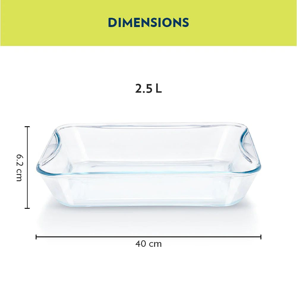 Borosil Glass Easy Grip Rectangular Baking Dish | Microwave Safe & Oven Safe | Transparent | 1 Pc