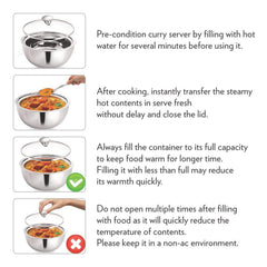 Borosil Servefresh Stainless Steel Insulated 500 ML + 900 ML Curry Server with Glass Lid | Silver | Set of 2 Pcs