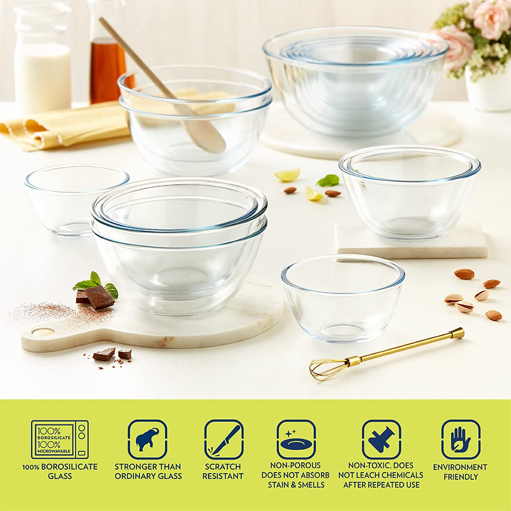 Borosil Basic 500 ML Mixing Bowl Set | Transparent | Set of 2 Pcs