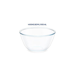 Borosil Basic 900 ML Mixing Bowl Set with Plastic Lid | Transparent | Set of 2 Pcs